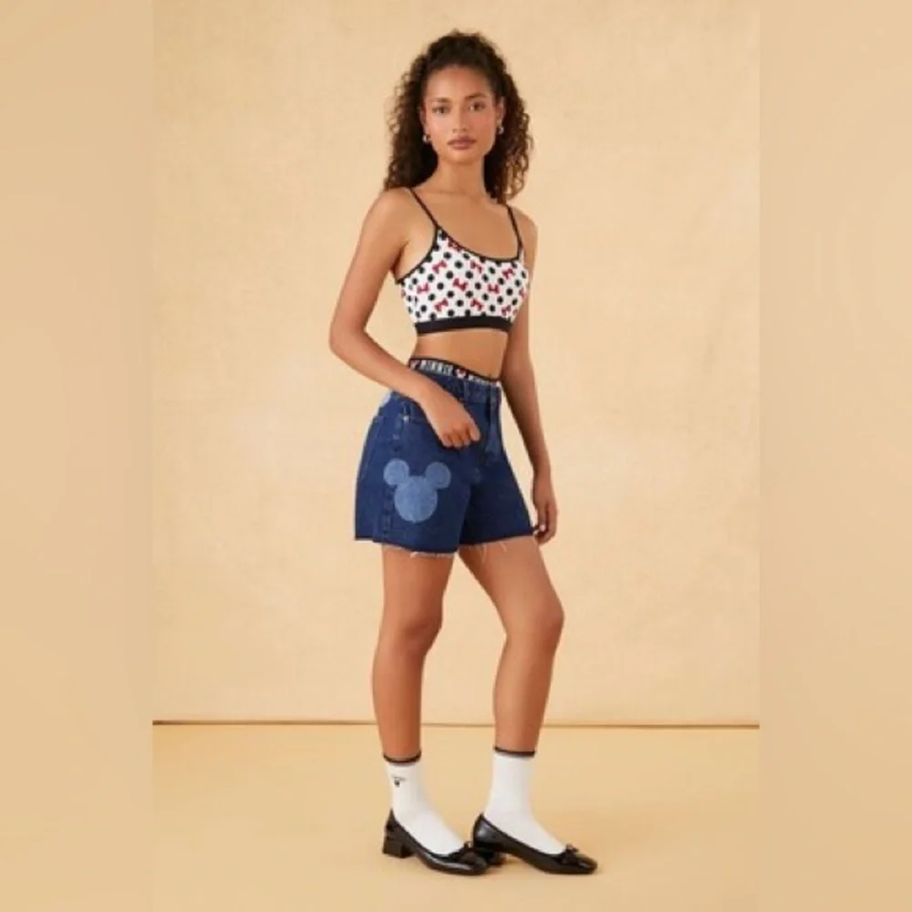 Forever 21 Women's Disney Mickey Mouse Denim Bermuda Shorts in Dark Denim, 13/14 - Picture 3 of 10